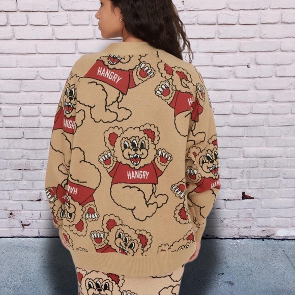 LAZY OAF Hangry Bear Knitted Cardigan oversized sweater - Picture 3 of 16